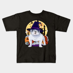 French Bulldog Happy Halloween Witch Pumpkin Kids T-Shirt
